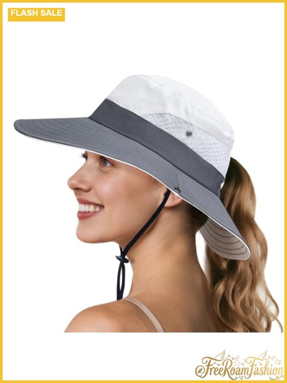 Ponytail Sun Hat UPF 50+ Wide Visor Waterproof Foldable